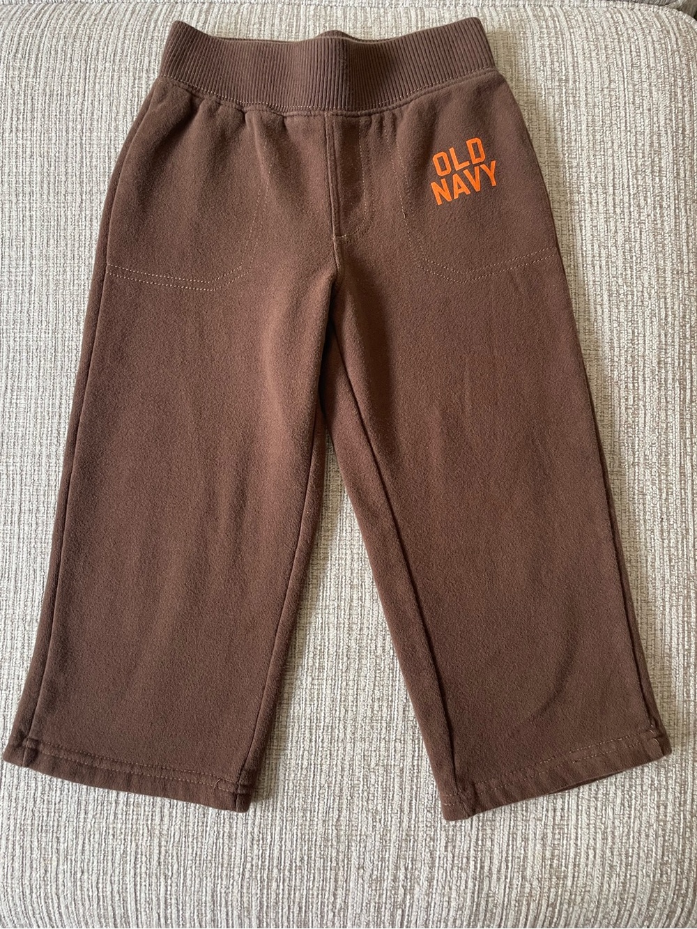 Old Navy Kids Brown Wide Leg Sweatpants Orange Logo Size 3T EUC Vintage 2009